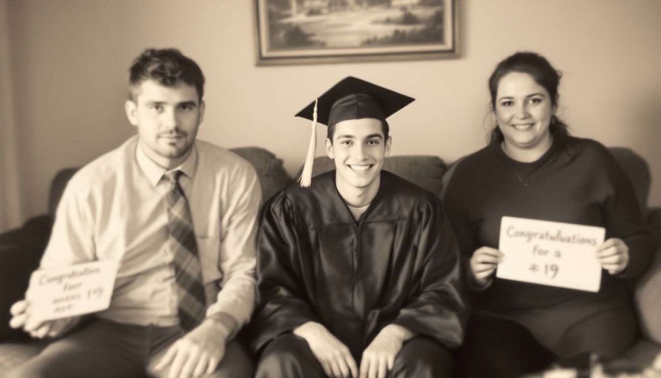 A family celebrating a high school graduation in a modest living room, When Does Child Support End In Colorado Springs
